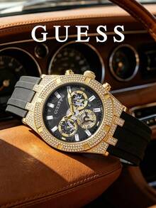 Guess Jam Tangan Kronograf Pria Warna Emas dengan Rhinestone, Cocok untuk Acara Profesional, Sosial dan Formal GW0418G2 - Bunga Baby's Breath Emas - View 4