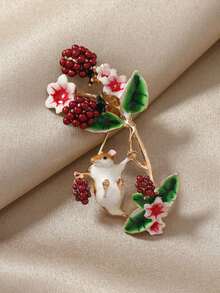 1PC Creative And Cute Little Mouse Brooch Clothing Accessory. Squirrel Steals Fruits. Xiaoqing New Sweater. Anti-Bare Skin Sweater With Chest Pin. - Multicolor - View 4