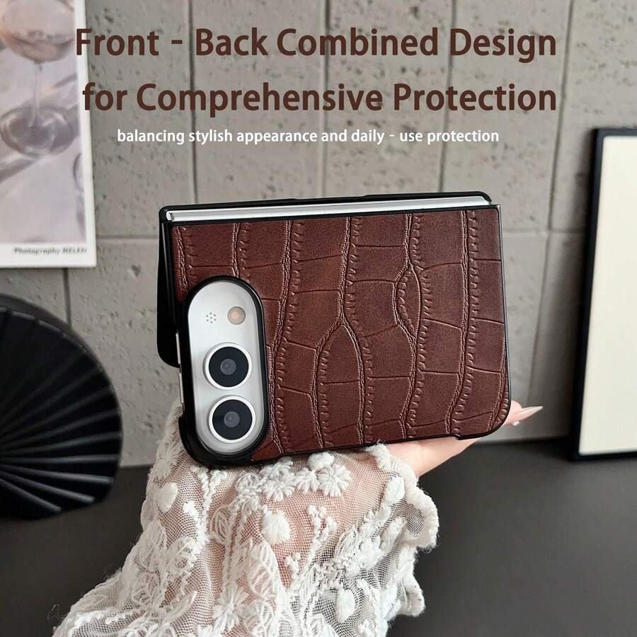 Elegant Business‑Style Crocodile Texture PU Leather Phone Case Compatible With IPhone Duo Ultra Fold, Full‑Edge Shockproof Protective Cover, Raised Camera Lip Protection, Comfortable Non‑Slip Grip Anti‑Scratch Foldable Phone Shel