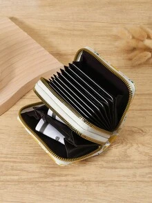 Fashionable Dual Zipper Credit Card Clip Bag, Multi Card Short Wallet, Multi Card Slot Coin Wallet, Suitable For Outdoor, Travel, And Back To School - White - View 5