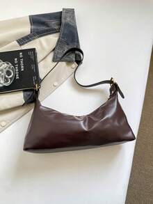 Fashion Studded PU Shoulder Bag, Adjustable Strap Zipper Closure, Multi-Functional Shoulder Bag/Handbag, Suitable For College, Commuting, Shopping, Walking And Daily Use - Coffee Brown - View 5
