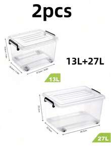 2pcs/1pc Clear Plastic Storage Box With Lid, Stackable Storage Bin With Wheels & Locking Handles, Transparent Organizer Container,Durable,Space Saving Organizer Container For Clothes  Books, 6 Sizes, Transparent/Black - Style A-transparent - View 19