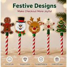 Christmas Novelty Character Pens, 5‑Design Festive Writing Pen Set With Gingerbread Man, Snowman, Reindeer, Snowflake & Xmas Tree Toppers, Holiday Stationery For Party Favors & Stocking Fillers - Christmas Credit Card Magic Wand Tool - Gingerbread Man - View 2
