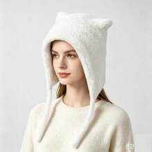 Women's Plush Cat Ear Knitted Beanie, Cute Winter Warm Ear Protection Hat, Suitable For Women And Children - Mink Fur Earmuffs - View 6