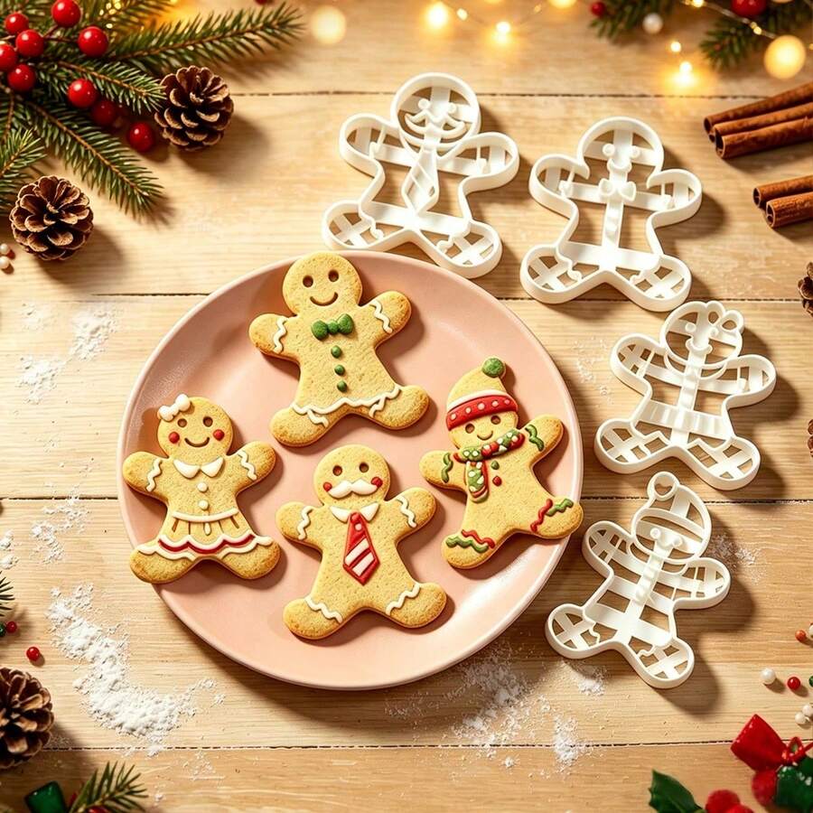 1 cái/4 cái khuôn cắt bánh quy hình người gừng Noel, phù hợp cho fondant, phô mai, bánh quy, bánh ngọt, sandwich, bánh mì, dụng cụ nướng bánh, dùng để trang trí bánh ngọt DIY, phụ kiện dụng cụ nướng bánh nhà bếp, quà tặng Giáng Sinh, trang trí mùa đông Giáng Sinh - Nhiều màu - Xem 1