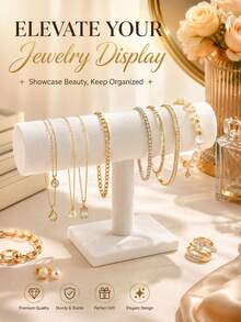 Velvet T-Shaped Jewelry Display Stand With Base Sturdy Durable Bracelet Necklace Watch Display Rack Desktop Vanity Organizer Storage Shelf Entryway Key Holder Earring Ring Accessory Display Stand Home Store Jewelry Storage Rack - Multicolor - View 2