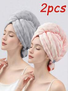 4/2/1Pc Coral Fleece Thickened Hair Drying Cap With Elastic Band, Solid Color Large Super Absorbent Hair Towel, Home Bath Towel, Essential For Home Bathing, Hotel And Home Use, Travel Essential Bathroom Accessory - Multicolor - View 16