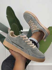 Men's All-Season Daily Lace-Up Low-Top Round Toe Casual Sneakers For Outings And Shopping - Dark Military Green - View 2