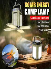 Multifunctional Foldable Solar Camping Lantern Flashlight, Waterproof Portable Tent Light Suitable For Camping And Hiking, 4-Level Battery Display With Handle, Rechargeable Emergency Light - Solar Camping Lights - View 2