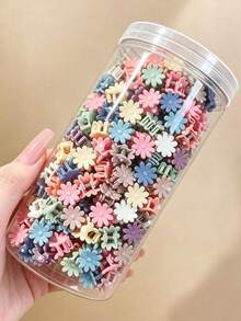 80/100pcs Children's Morandi Color Daisy Mini Hair Clips, Multi-Functional Daily Hair Accessories (Random Color & Style) - Multicolor - View 3