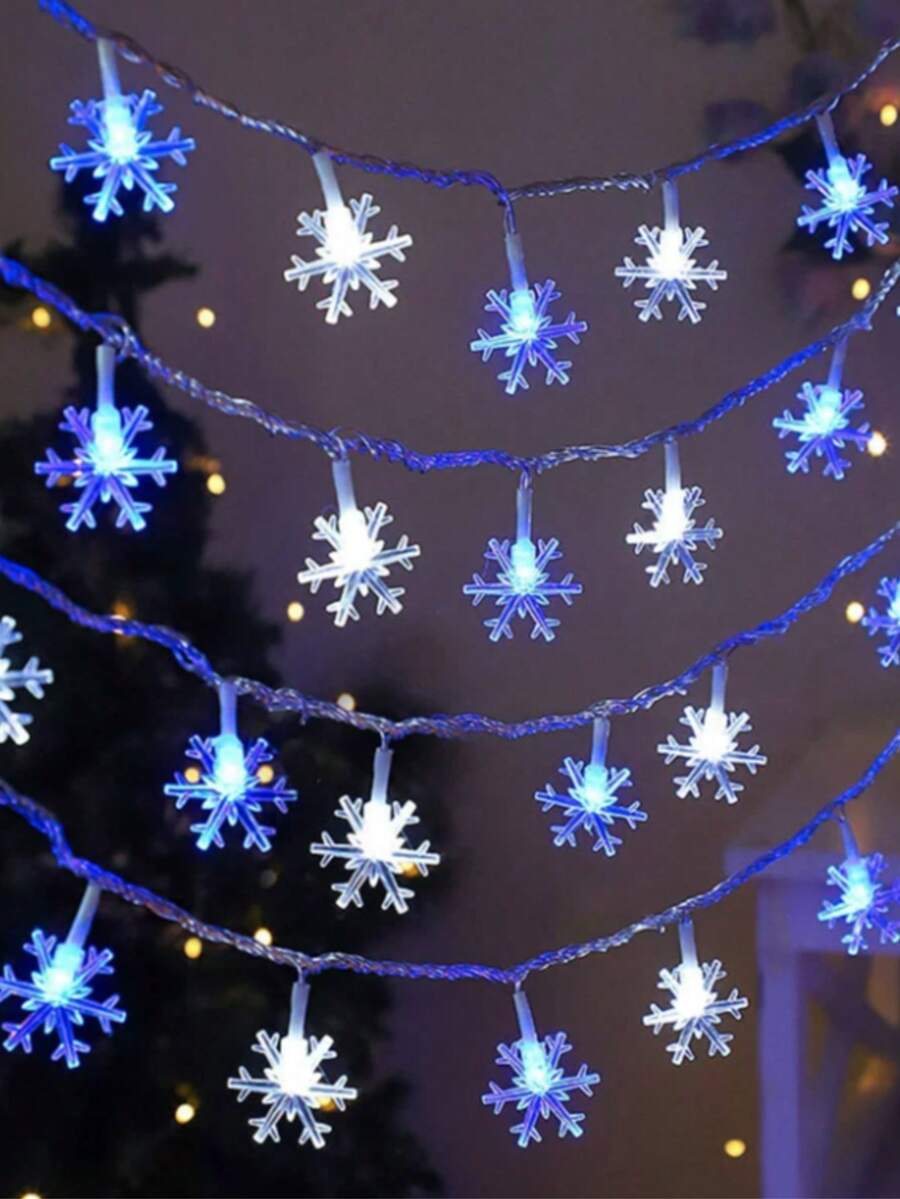 1PC 10/20/30LED 2/3/4.5M Snowflake String Lights Christmas Holiday Decoration Lights Suitable For Room Decor, Bedroom Decor, All Season Decor, Fairy Tale Lights For Girls, Winter Holiday Lights [Battery Box] - Snowflake-blue+White - View 1