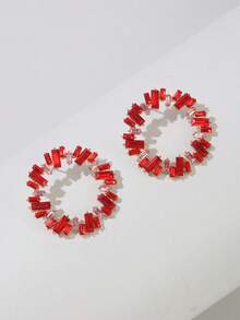 1 Pasang Anting Bunga Matahari Berlian Imitasi Persegi Berwarna-warni yang Berlebihan untuk Wanita, Perhiasan Liontin Telinga Berlian Imitasi Berwarna-warni dengan Desain Geometris Berongga Kreatif Bergaya Vintage - anting-anting - View 16