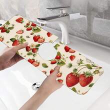 1pc Strawberry Pattern Faucet Mat Decor, Sink Faucet Absorbent Mat, Drainage Mat, Suitable For Kitchen, Bathroom Sink, Countertop, Drainage Mat, Diatomaceous Earth Material, Trimmable, Quick Drying Mat - Multicolor - View 8