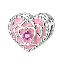 1pc Cute Pink Pendant Silver-Plated Perforated Beads With Flower, Elephant, Rabbit, Rose, Heart, Paw Print Large Hole Beads Bracelet, Handmade Jewelry Making Gift, Suitable For Girls And Women, Can Showcase Charm - Pink - View 13