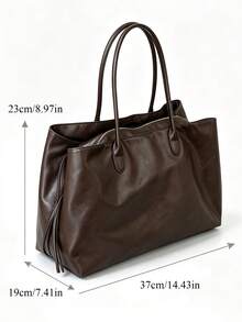 Classic Coffee Textured Tote Bag, Handheld & Shoulder Carry, Open Top, Large Capacity, Minimalist Luxury Style, Women's Daily Commute & Shopping Tote Bag - Coffee - View 2
