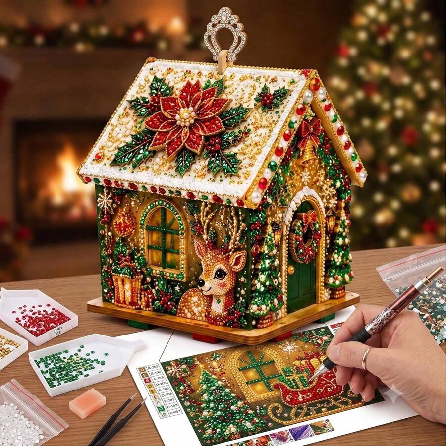 3D Christmas House Diamond Painting Set, Adult Version, Holiday Decoration, Handmade Christmas Tree Ornament, Home Craft Gift