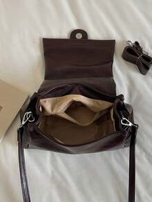 Tas Bahu Retro Bergaya Motor dengan Hiasan Gesper dan Desain Tali Bahu Lebar yang Dapat Dilepas, Cocok untuk Berbelanja, Kencan, dan Bepergian - Kopi - View 12