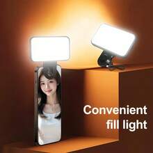1pc Portable LED Fill Light, 3 Color Temperature Dimmable Selfie Video Light, Rechargeable Clip Lamp For Phone, Laptop, Tablet, Soft Non-Glare Supplement Light For Live Streaming, Video Calls, Makeup, Portrait & Product Photography - Black - View 2