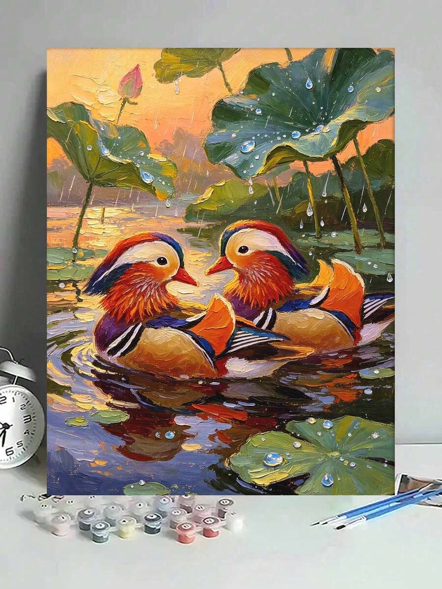 1pc Mandarin Duck DIY Oil Painting By Numbers, Canvas Painting DIY Crafts, Adult Home Decoration, Holiday Gift.
