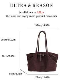 1pc Solid Color Suede Shoulder Bag, Women's Vintage Casual Tote Bag, Magnetic Closure, Top Dual Handles, Suitable For Daily Commute - Coffee - View 9