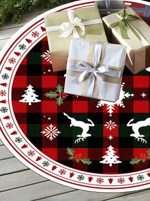 1pc Christmas Tree Skirt, Black White Red Plaid Reindeer Theme, Round Base, 60/90CM Diameter Optional; Suitable For Winter Party And Home Holiday Decoration, Ideal Christmas Tree Decor. - Multicolor - View 7