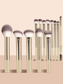 ronshadow 13pcs Makeup Brush Set With Storage Bag, Makeup Sponge, Powder Puff, Loose Powder Brush, Blush Brush, Foundation Brush, Contour Brush, Multiple Eyeshadow Brushes, Dual-Ended Eyebrow Brush, For Home Makeup, Travel And Touch-Ups, Complete Set For Setting, Blush, Contouring, Eyeshadow And Eyebrow Makeup - Multicolor - View 17