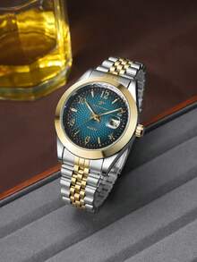 RICECGO Luxury Quartz Men's Watch, Sports Men's Watch, Luminous Date Calendar Display Stainless Steel Men's Watch - Silver and Gold - View 1