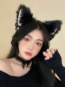1pc Cute Cat Ear Bell Headband, Suitable For Women, Can Be Used As Fantasy Accessory For Halloween And Christmas, Witch Headband With Cat Ears - Multicolor - View 3