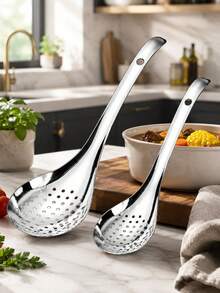 2pcs Large And Small Stainless Steel Hollow Strainer Spoon Set, Long Handle Soup Ladle, Suitable For Hot Pot, Soup, Noodles And Frying - Multicolor - View 12