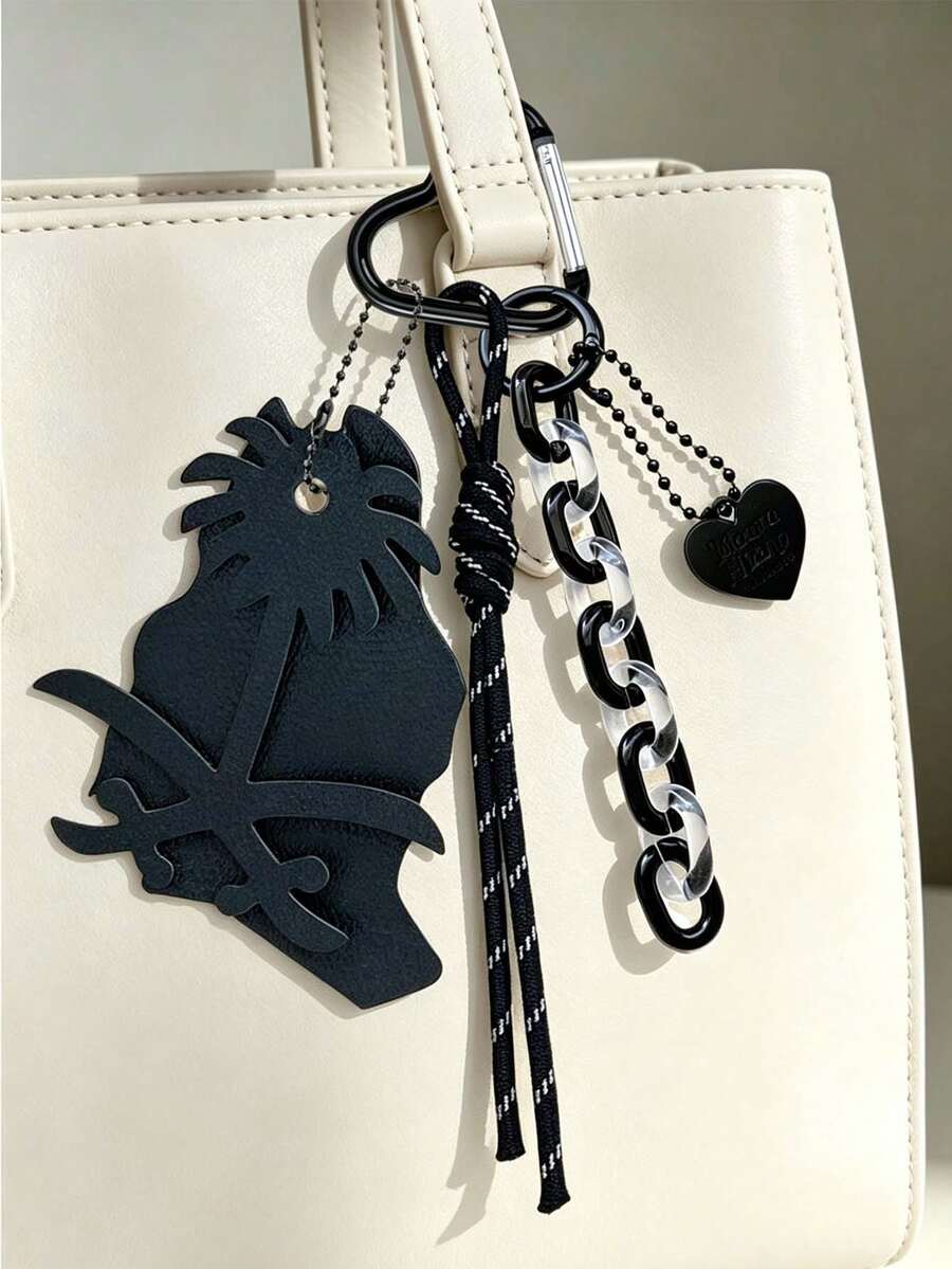 PU棕櫚樹包包吊飾，沙烏地阿拉伯紀念品鑰匙圈，愛心扣鏈條包飾，椰棗樹鑰匙圈吊飾，包包配件汽車鑰匙裝飾禮物 - 彩色 - 查看 1