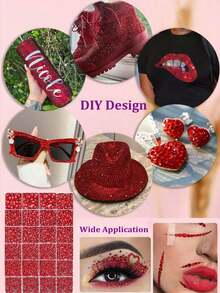 1 Box Random Mixed Color ABS Red Rhinestone Nail Art Decoration Set, 3D Multi-Size Round Flat-Back Rhinestones, Includes Decoration Pen And Glue, Valentine's Day DIY Handmade Multi-Function Nail Art Accessories, Gift For Her - Red - View 3