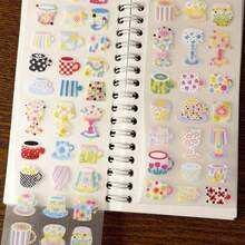 35cm/Loop Cute Pastel Cup Sticker Roll, Kawaii Colorful Mug & Goblet Decorative Stickers, Sweet Aesthetic Scrapbook Journal DIY Supplies - Square - View 6