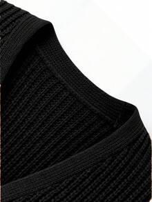 Cárdigan holgado con abertura lateral abierta, talla grande, manga larga, casual, negro, para primavera/otoño - Negro - Ver 3