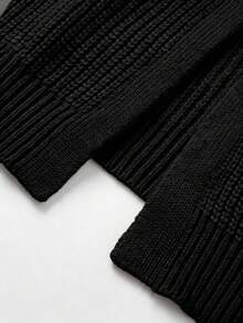 Cárdigan holgado con abertura lateral abierta, talla grande, manga larga, casual, negro, para primavera/otoño - Negro - Ver 5