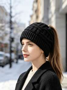 Autumn/Winter Warm Wool Earflap Hat, Open Design Convenient For Ponytail, Suitable For Daily Outings And Outdoor Walks, A Warm And Windproof Knitted Hat, Suitable For Long Hair Care In Autumn/Winter - A - View 6