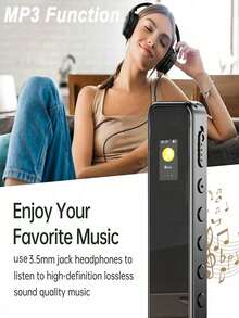 數位錄音筆，具備播放功能、降噪、高音質、MP3音樂播放器，380mAh可充電電池，適用於講座與會議，不含記憶卡 - 無 - 查看 7