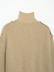 DEEKA Autumn/Winter New Women's European And American Style Fashion Minimalist Versatile High Neck Knit Cardigan Jacket - Khaki - View 10