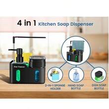 1pc Dual-Purpose Bathroom Soap Dispenser (With Sponge Holder), Countertop Storage Rack, Kitchen Sink Dish Soap Pump, And 2-In-1 Dish Sponge Storage Rack; Suitable For Dishwashing, Bathroom And Kitchen Accessories - Multicolor - View 11