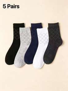 Business Diamond Pattern Men's Mid-Calf Socks Cotton Breathable Multi-Color Casual Commute Socks - Multicolor - View 7