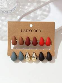 LADYCOCO 6對時尚可愛多色水滴鉤耳環套組，適合女性日常配戴 - 彩色 - 查看 1