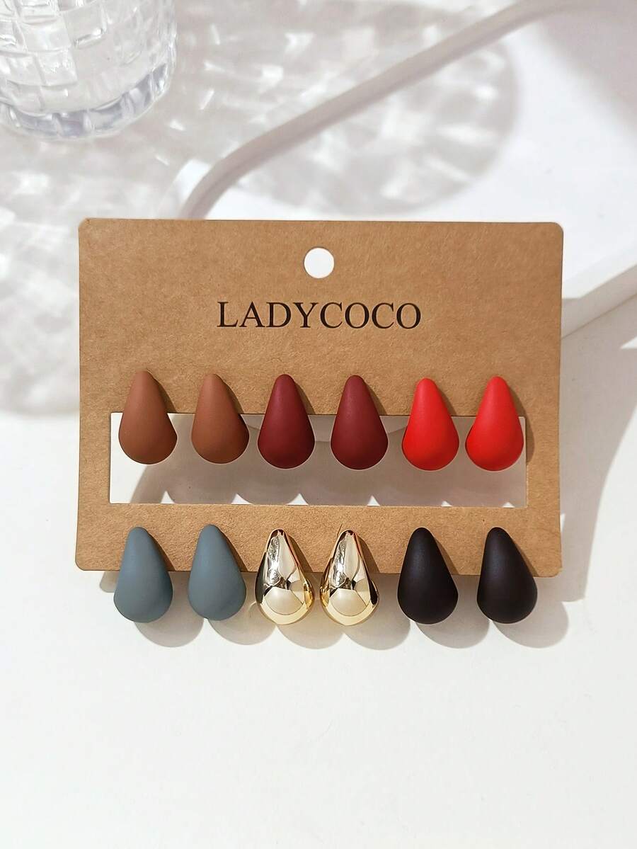 LADYCOCO 6對時尚可愛多色水滴鉤耳環套組,適合女性日常配戴 - 彩色 - 查看 1