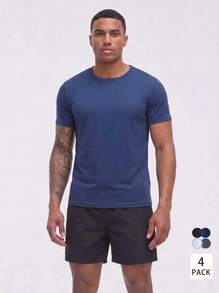 Snug League 4pcs/Set Men's Short Sleeve T-Shirts, Summer Casual Loose Round Neck Base Layer Top, Quick Dry Sports Running Shirts - Multicolor - View 1