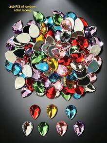 Shiny Teardrop Flat‑Back Acrylic Rhinestones, 60/120/240Pcs Multi‑Purpose DIY Decor For Hair Clips, Garment & Handbag Craft Projects - Multicolor - View 10