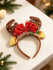 1pc Christmas Party Headband, Anti-Slip Decorative Hairband, Bathroom Accessory, Hair Accessory, Deer Shape, Suitable For Christmas Party, Family Photo - Multicolor - View 9