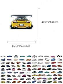 100pcs Cartoon JDM Sports Car Stickers Laptop Scrapbook Luggage Skateboard Guitar Decoration Diy Doodle Stickers - A - View 2