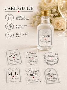 14/24/49pcs Personalized Customized Wedding Mini Bottle Labels, Custom Name & Date Self-Adhesive Stickers, Wedding Favors Gifts, Banquet Decor - Clear - View 9