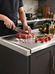 Talenan Stainless Steel, Talenan Daging, Talenan Penggiling, Peralatan Dapur, Alat Persiapan Makanan, Permukaan Pemotong Modern, Peralatan Dapur Modis, Bahan Anti Karat, Mudah Dibersihkan, Alas Pemotong Multifungsi, Meja Dapur - View 9