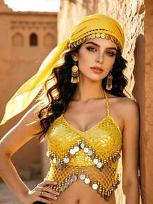 Exotic Style Coin Turban Head Wrap Mesh Coin Charm Chest Ornament For Nightclub Themed Event Dance Styling Decor Accessories Multiple Colors Available - Multicolor - View 9