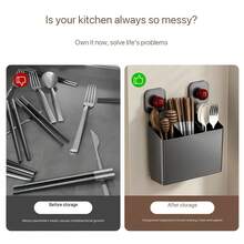 1pc Small No‑Drill Self‑Adhesive Kitchen Cutlery Organizer With Divided Compartments, Wall Or Countertop Plastic Holder For Chopsticks Spoons Forks, Space‑Saving For Sink And Small Spaces, Great For Daily Use And Christmas Kitchen Arrangement - Multicolor - View 5