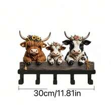 3pcs Highland Cow Metal Kitchen Hooks, Farm Animal Decorative Hanging Hooks, Suitable For Kitchen Entryway, Spoon, Towel, Pot Rack, Keys, Bag Hooks, Country Style, Decorative Hanging Rack - Multicolor - View 12